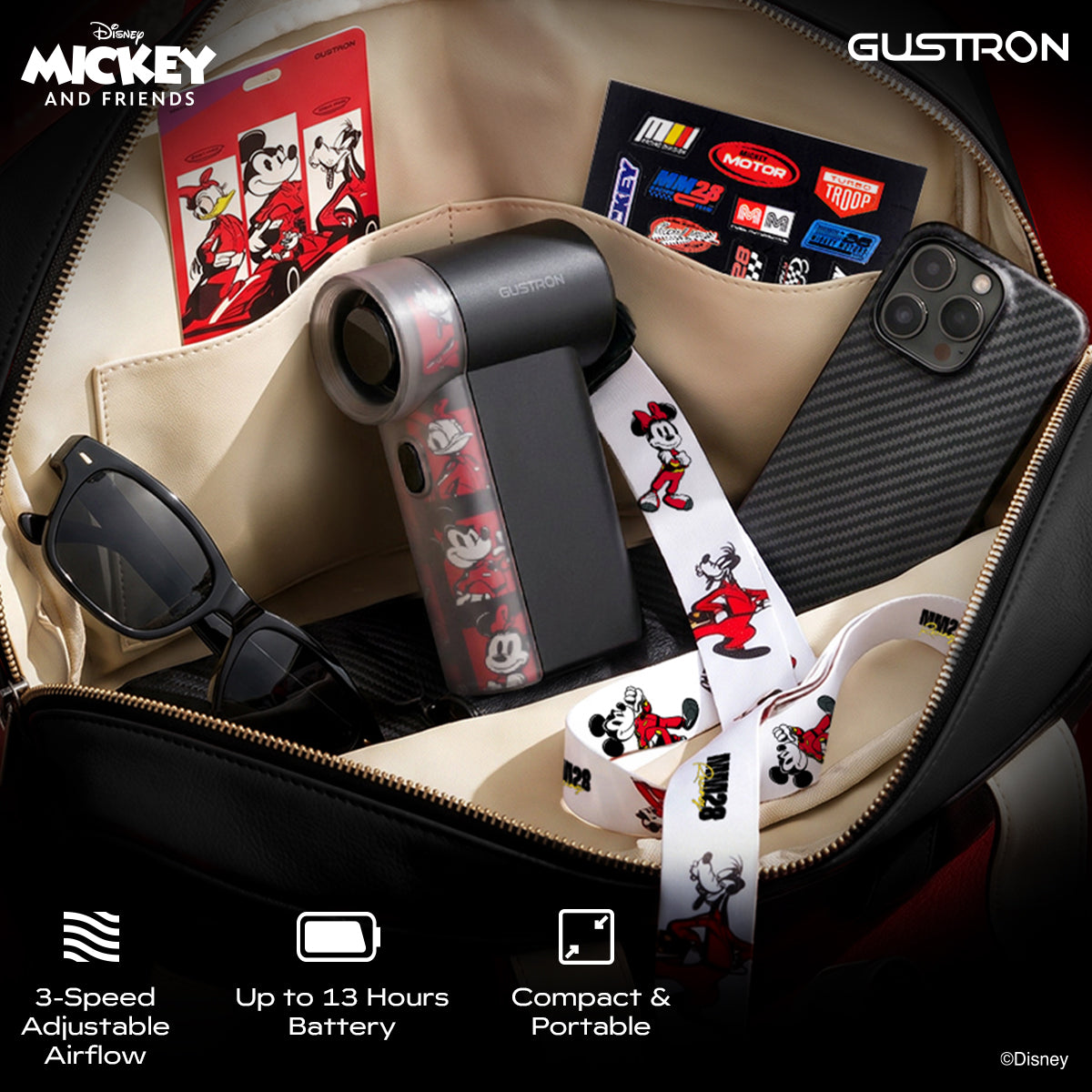 Gustron Portable Handheld Fan Mickey Racing - Black