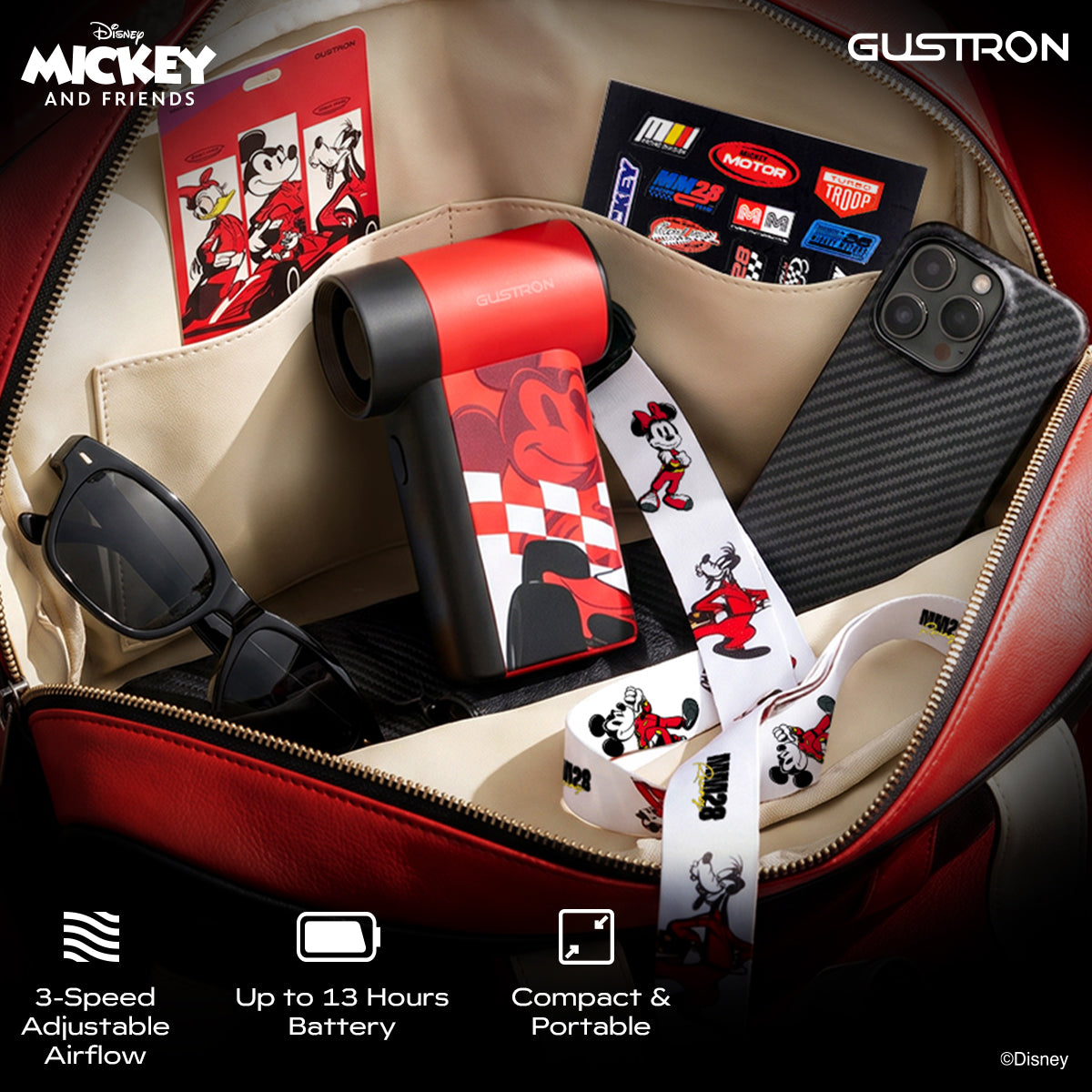 Gustron Portable Handheld Fan Mickey Racing - Red
