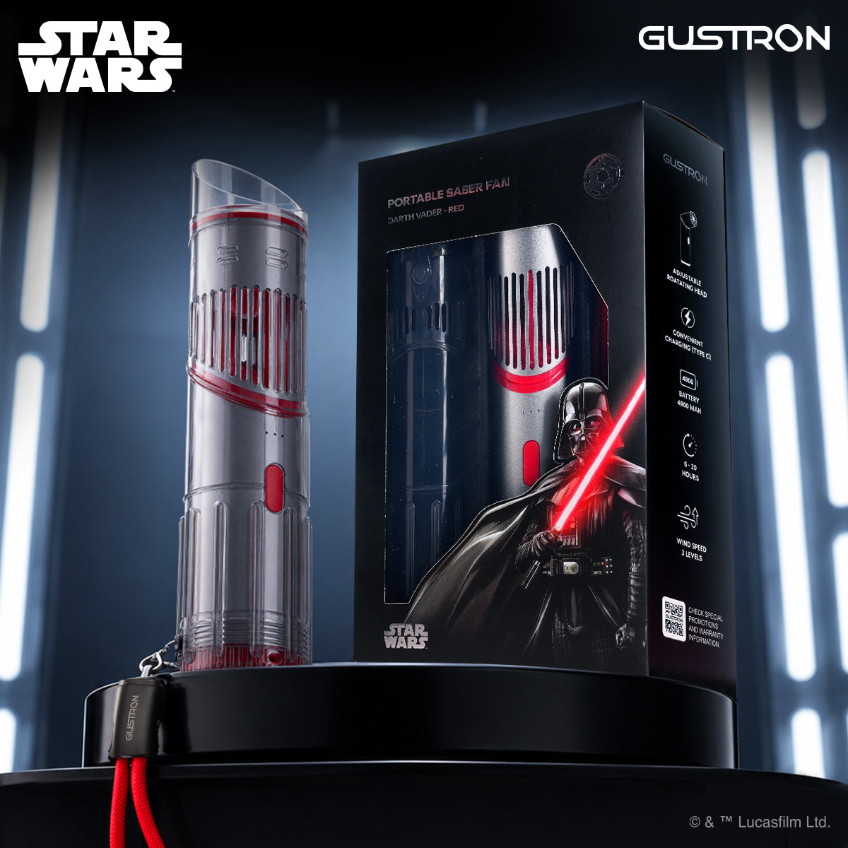 Gustron Portable Saber Fan Darth Vader - Red
